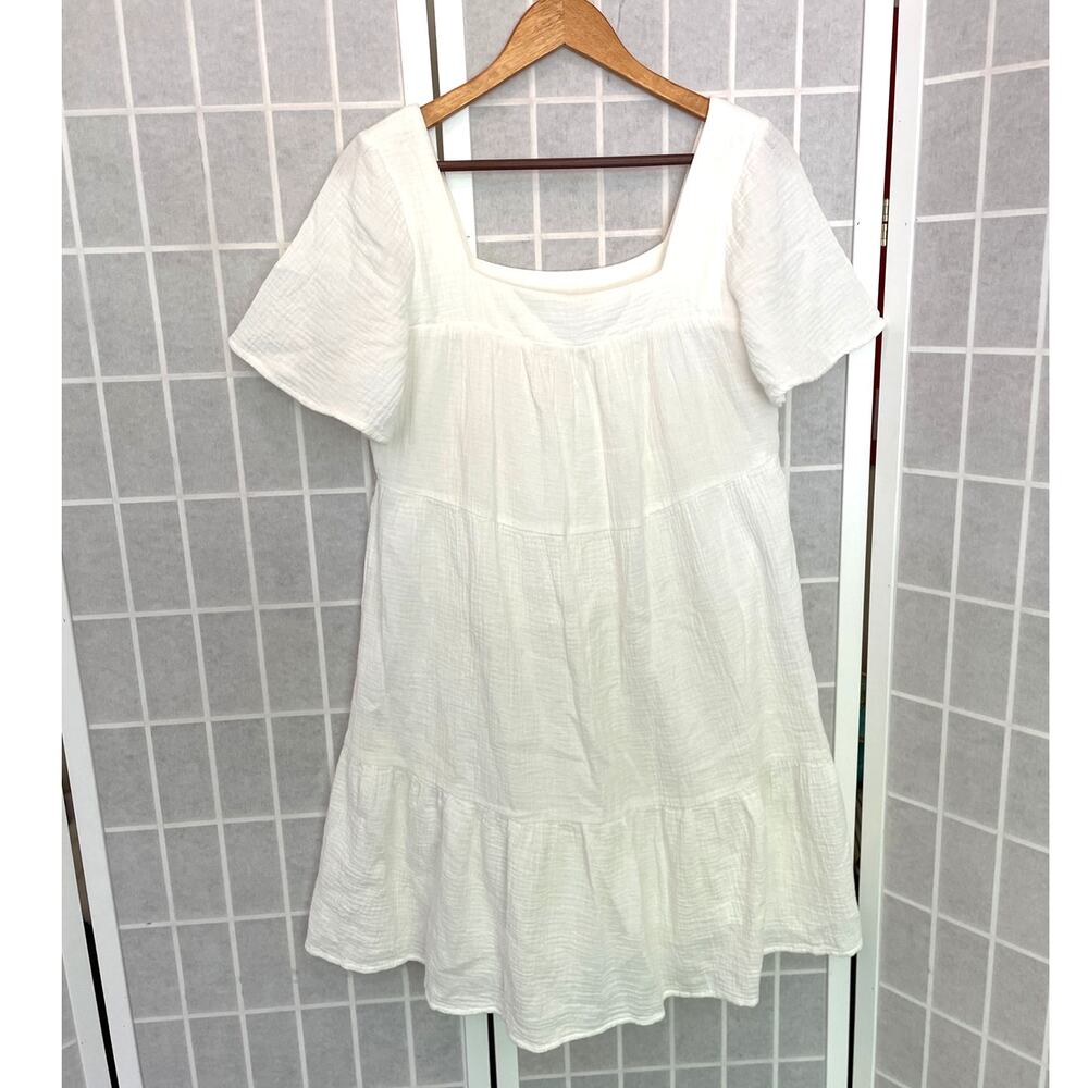 Rails Valentina Dress M White Cotton Gauze Tiered Mini Lined Square Neck Boho - Picture 2 of 6